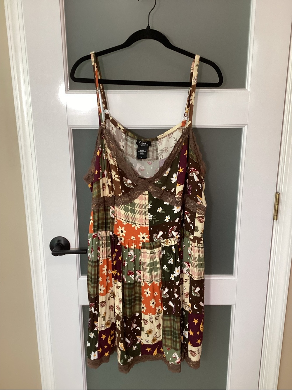 Thorn & Fable Dress Womens Multicolor Patchwork Floral Mushroom - size 5 (28)